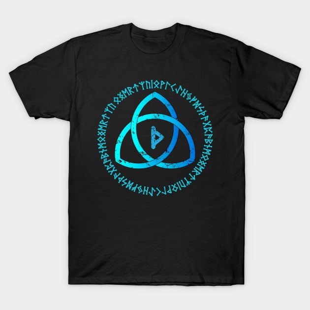 neonic blue Nordic rune circle and Thurizas rune T-Shirt by opooqodesign